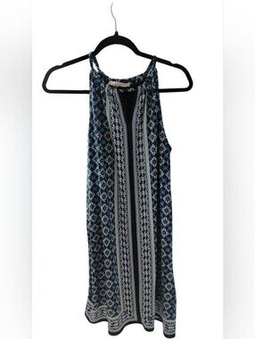 Max Studio Navy Blue & White Printed Shift Dress SZ L